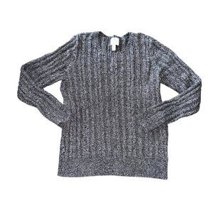 St John's Bay XL Black Gray Chunky Knit Long Sleeve Sweater Crew Neck Women